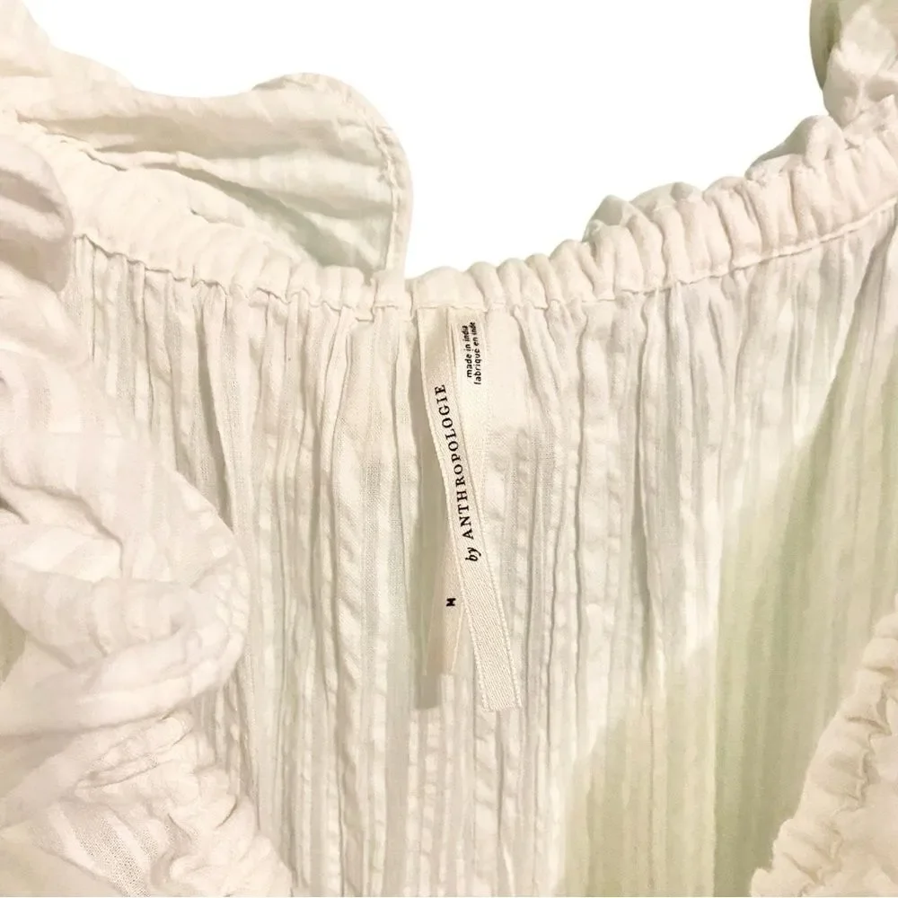 Anthropologie Ruffle Off-The-Shoulder Gauze Dress in White Size Medium